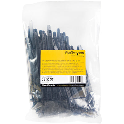 STARTECH cable tie Releasable cable tie Nylon, Plastic Black 100 pc(s) (CBMZTRB6BK) - Cartouches Certifiees