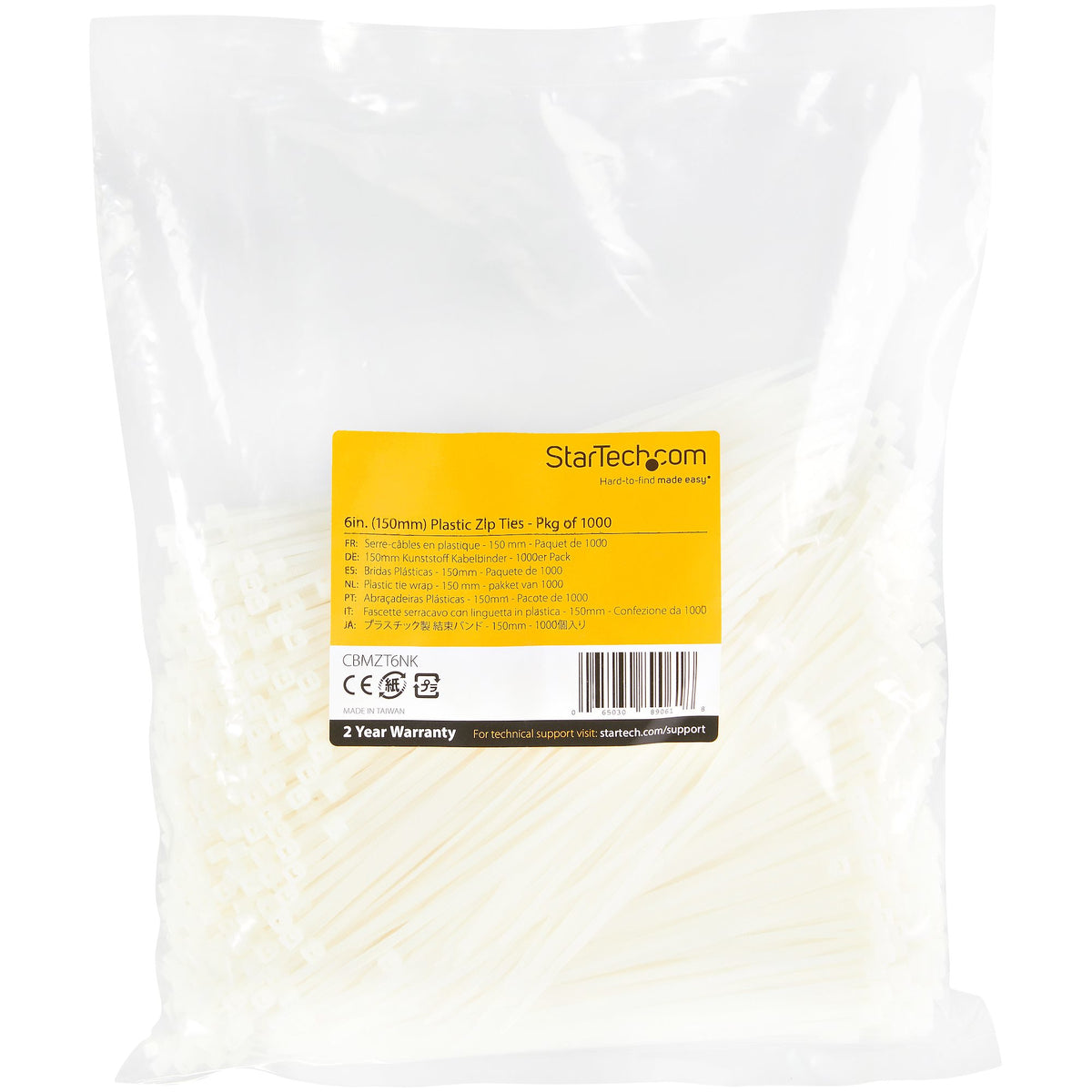 STARTECH cable tie Releasable cable tie Nylon, Plastic White 1000 pc(s) (CBMZT6NK) - Cartouches Certifiees