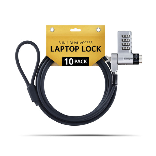 STARTECH .com Lot de 10 Câble de Verrouillage Antivol pour Ordinateur Portable 3-en-1 Noir, Argent 2 m (UDUOKA10-LAPTOP-LOCK)