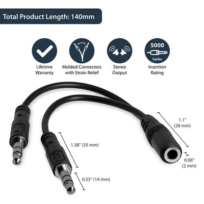 STARTECH .com audio cable 0,13 m 3.5mm 2 x 3.5mm Black (MUYHSFMM) - Cartouches Certifiees