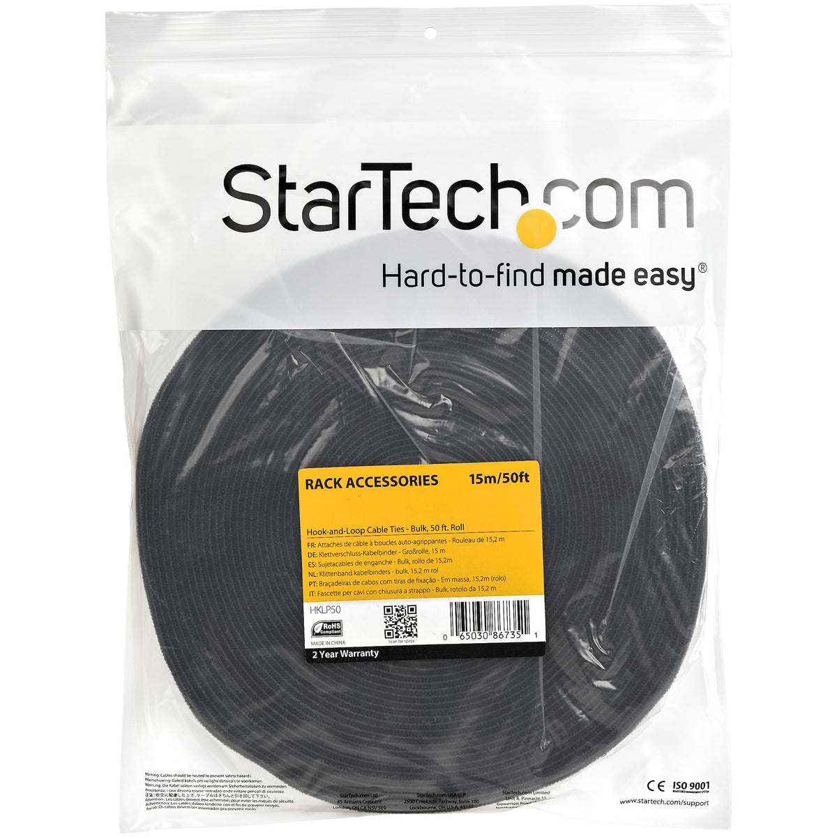 STARTECH .com cable tie Hook & loop cable tie Nylon Black 1 pc(s) (HKLP50) - Cartouches Certifiees