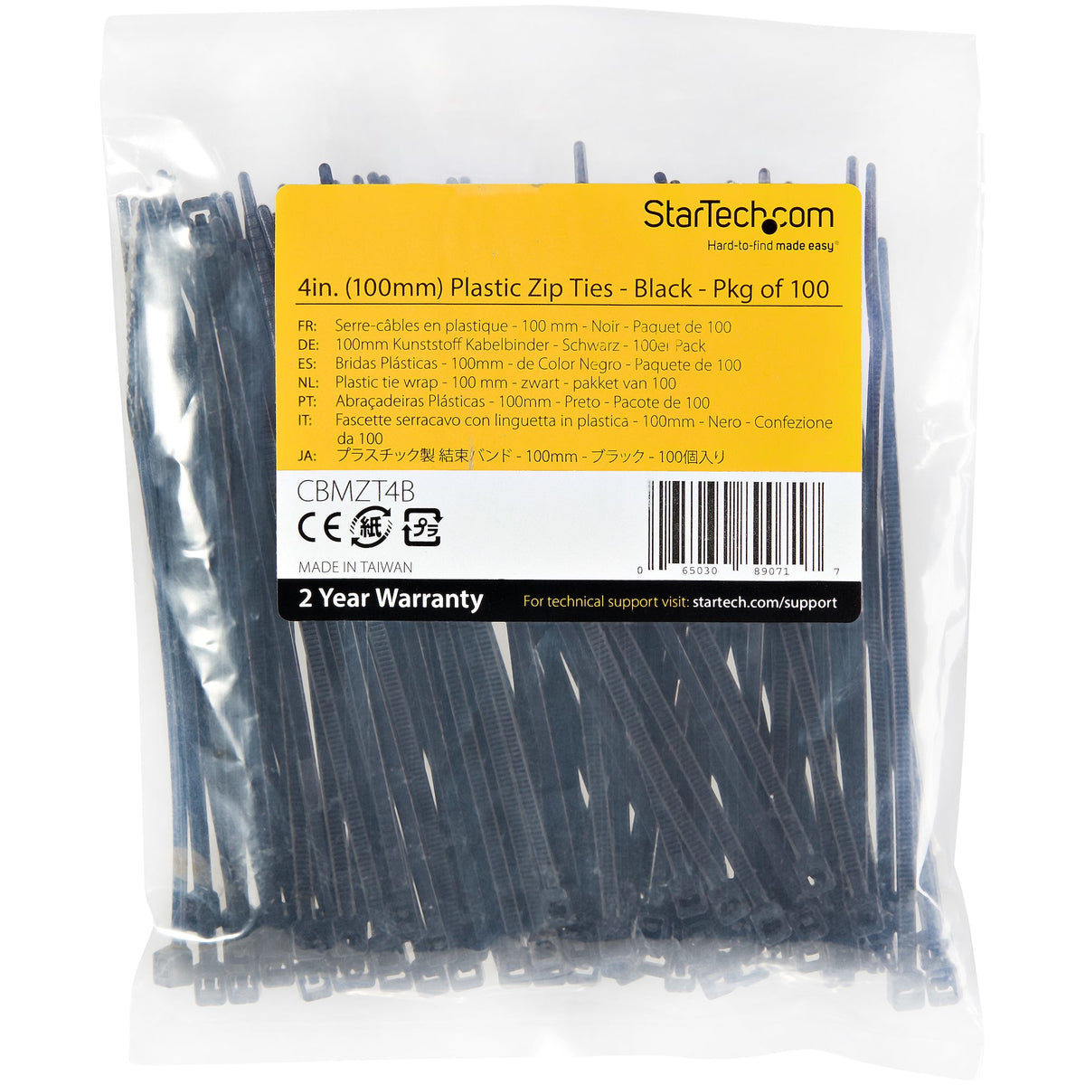 STARTECH .com cable tie Releasable cable tie Nylon, Plastic Black 100 pc(s) (CBMZT4B) - Cartouches Certifiees