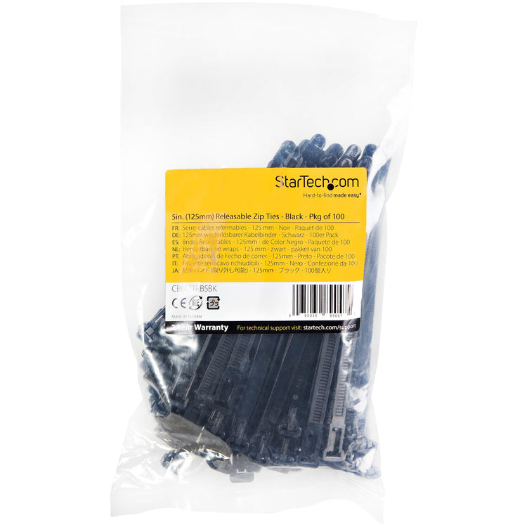 STARTECH .com cable tie Releasable cable tie Nylon, Plastic Black 100 pc(s) (CBMZTRB5BK) - Cartouches Certifiees