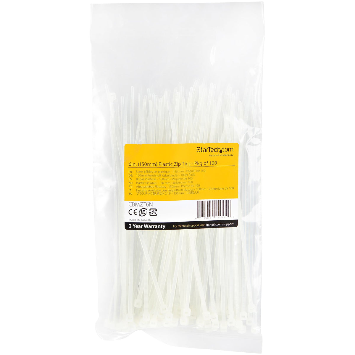 STARTECH .com cable tie Releasable cable tie Nylon, Plastic White 100 pc(s) (CBMZT6N) - Cartouches Certifiees