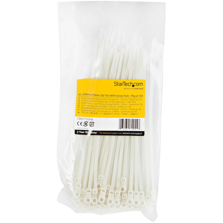 STARTECH .com cable tie Releasable cable tie Nylon White 100 pc(s) (CBMZTS10N8) - Cartouches Certifiees