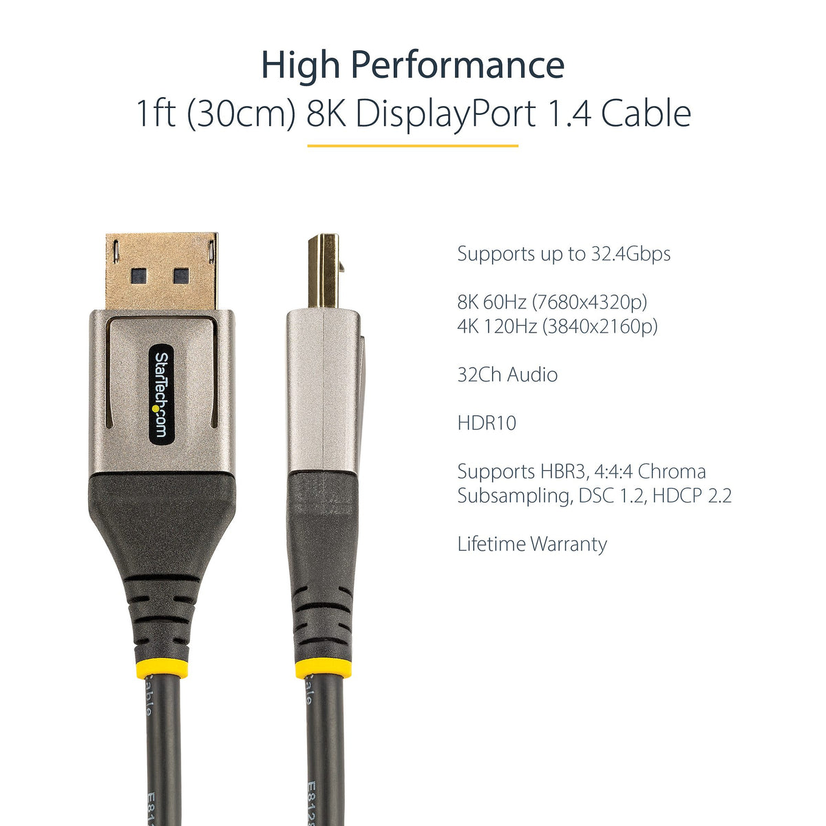 STARTECH .com DisplayPort cable 0,3 m Black, Grey (DP14VMM1F) - Cartouches Certifiees