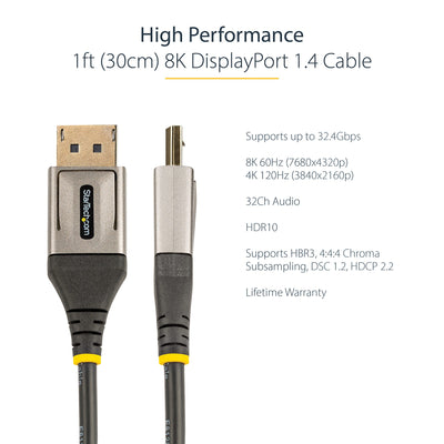 STARTECH .com DisplayPort cable 0,3 m Black, Grey (DP14VMM1F) - Cartouches Certifiees