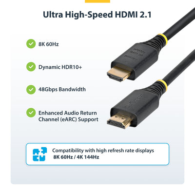 STARTECH .com HDMI cable HDMI Type A (Standard) Black (HDMI21-CBL-8K60-5M) - Cartouches Certifiees