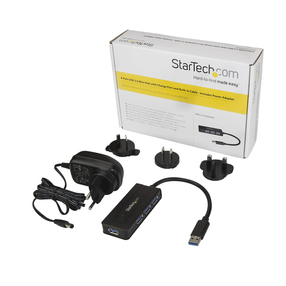 STARTECH .com interface hub USB 3.2 Gen 1 (3.1 Gen 1) Type-A 5000 Mbit/s Black (ST4300MINI) - Cartouches Certifiees