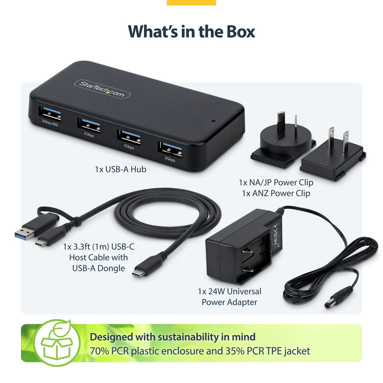 STARTECH .com interface hub USB 3.2 Gen 1 (3.1 Gen 1) Type-C 5000 Mbit/s Black (ST4300USB3V2-NA) - Cartouches Certifiees