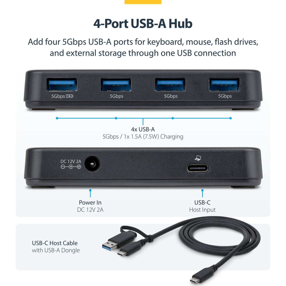 STARTECH .com interface hub USB 3.2 Gen 1 (3.1 Gen 1) Type-C 5000 Mbit/s Black (ST4300USB3V2-NA) - Cartouches Certifiees