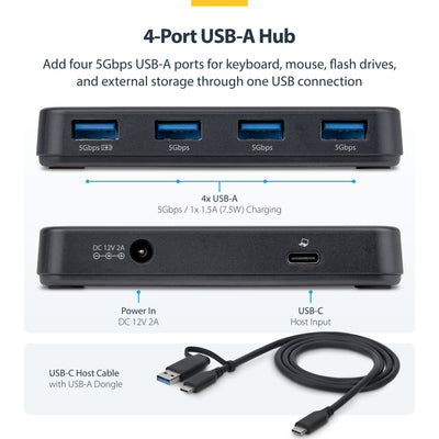 STARTECH .com interface hub USB 3.2 Gen 1 (3.1 Gen 1) Type-C 5000 Mbit/s Black (ST4300USB3V2-NA) - Cartouches Certifiees