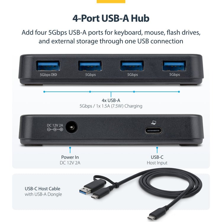 STARTECH .com interface hub USB 3.2 Gen 1 (3.1 Gen 1) Type-C 5000 Mbit/s Black (ST4300USB3V2-NA) - Cartouches Certifiees