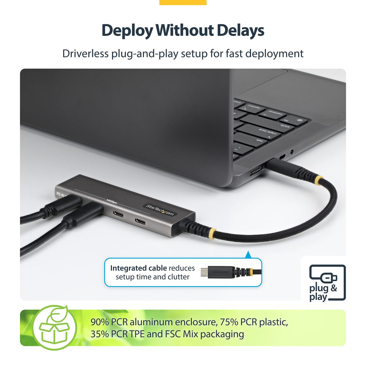 STARTECH .com interface hub USB 3.2 Gen 2 (3.1 Gen 2) Type-C 10000 Mbit/s Grey (309B-USBC-HUB) - Cartouches Certifiees