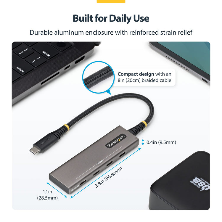 STARTECH .com interface hub USB 3.2 Gen 2 (3.1 Gen 2) Type-C 10000 Mbit/s Grey (309B-USBC-HUB) - Cartouches Certifiees