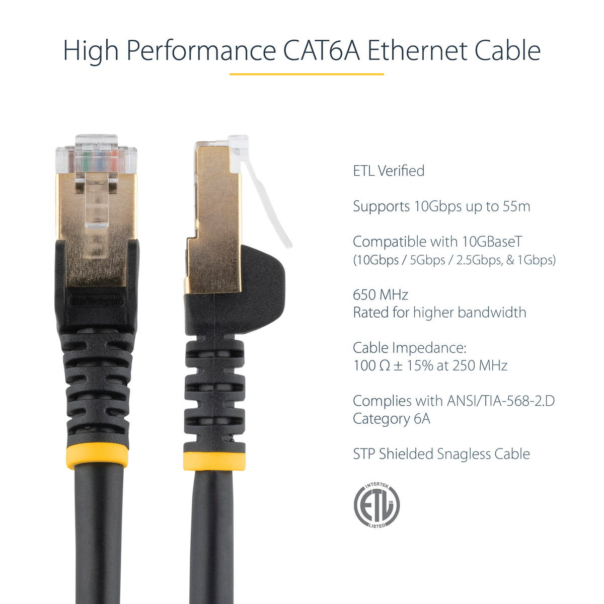 STARTECH .com networking cable Black 2,7 m Cat6a (C6ASPAT9BK) - Cartouches Certifiees
