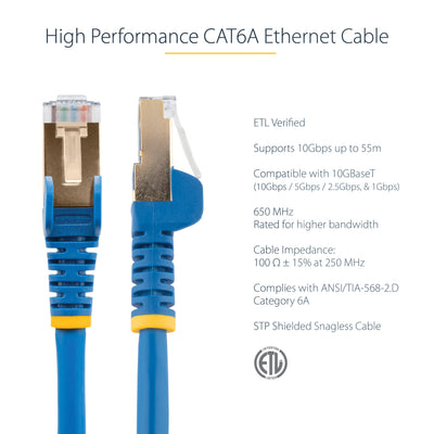 STARTECH .com networking cable Blue 1,5 m Cat6a (C6ASPAT5BL) - Cartouches Certifiees
