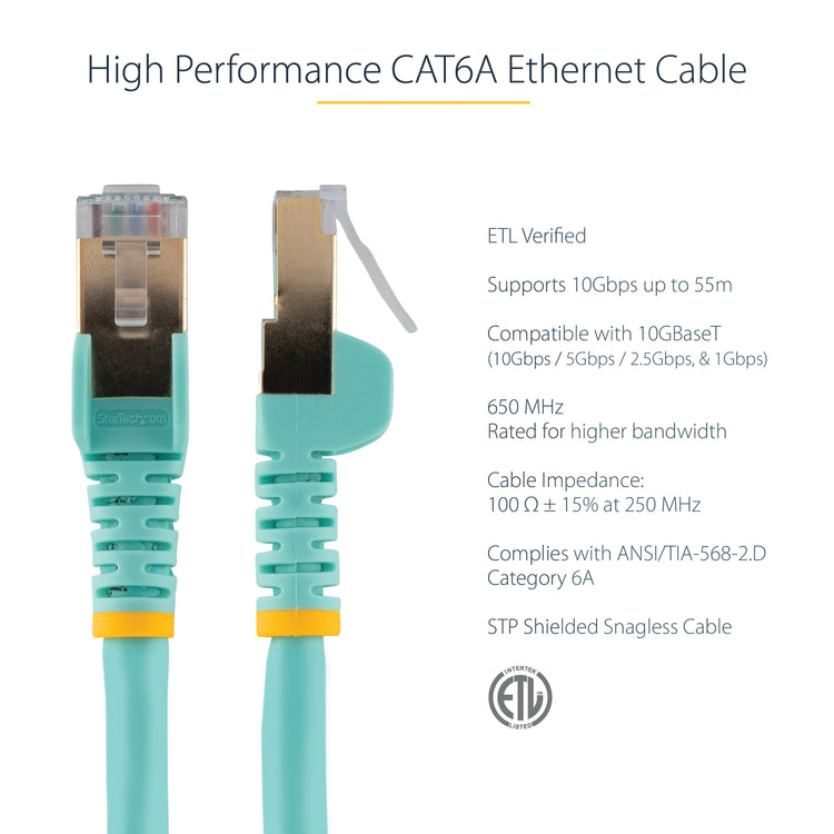 STARTECH .com networking cable Turquoise 0,9 m Cat6a (C6ASPAT3AQ) - Cartouches Certifiees