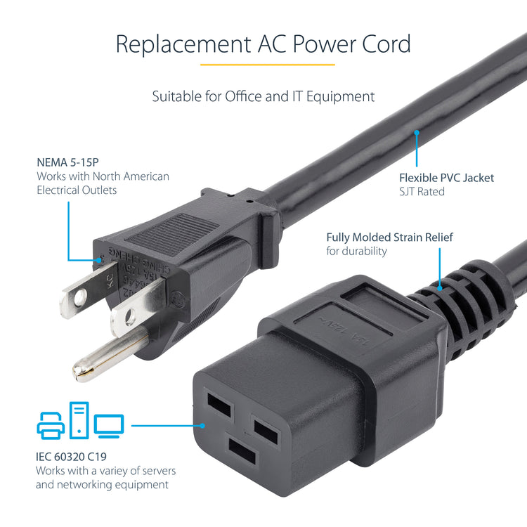 STARTECH .com power cable Black 1,8 m NEMA 5-15P C19 coupler (PXT515C19146) - Cartouches Certifiees