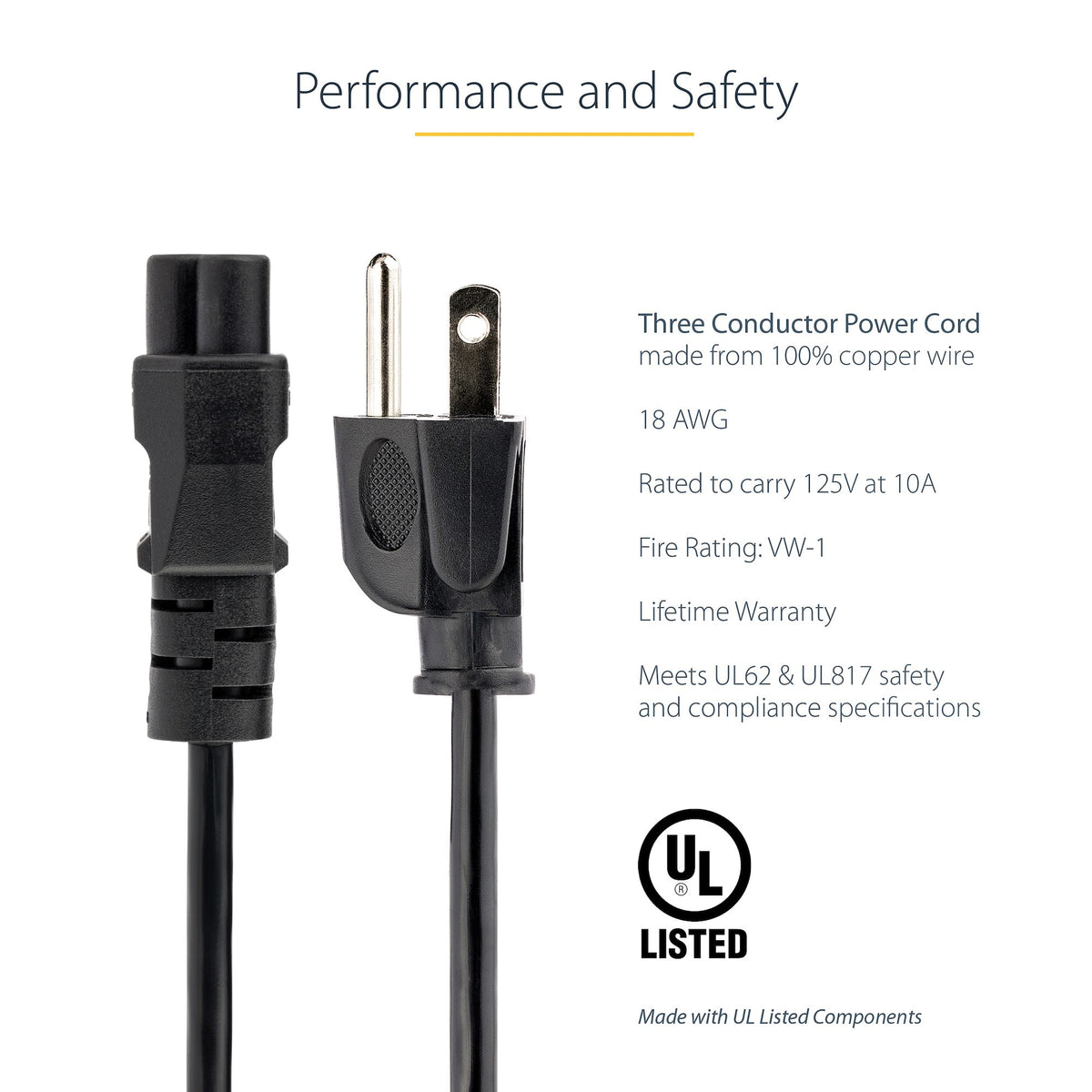STARTECH .com power cable Black 1,8 m NEMA 5-15P C5 coupler (PXT101NB3S) - Cartouches Certifiees