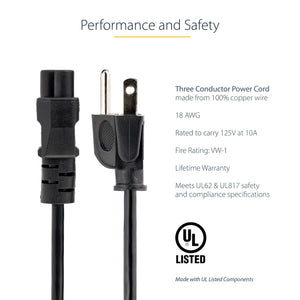 STARTECH .com power cable Black 1,8 m NEMA 5-15P C5 coupler (PXT101NB3S) - Cartouches Certifiees