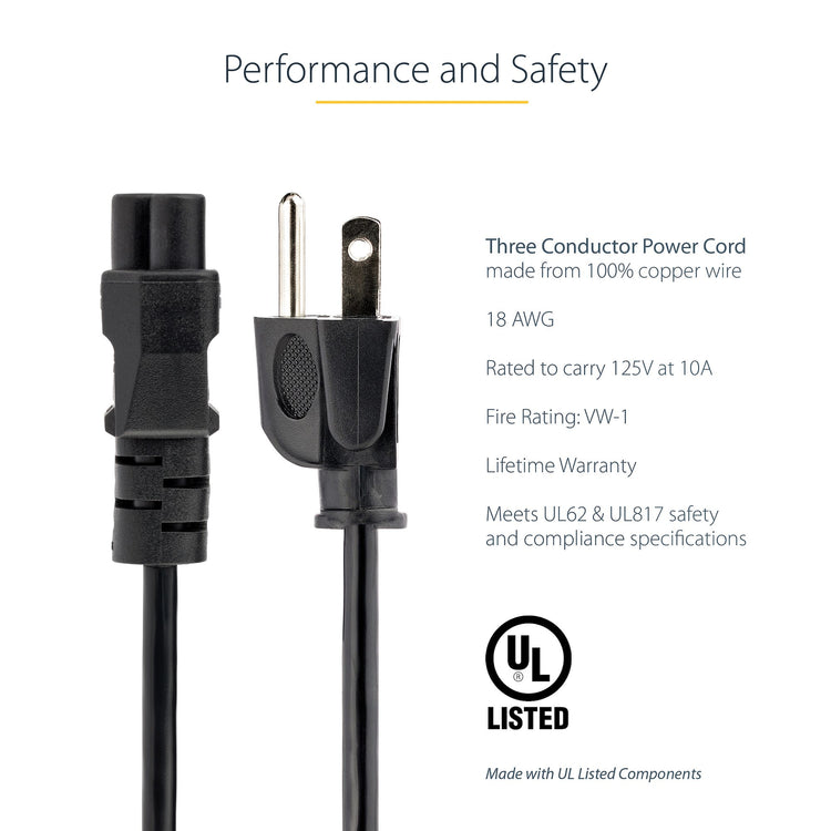 STARTECH .com power cable Black 1,8 m NEMA 5-15P C5 coupler (PXT101NB3S) - Cartouches Certifiees