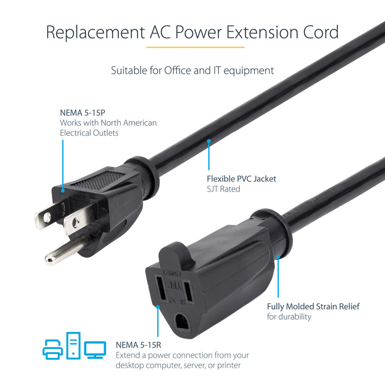 STARTECH .com power cable Black 7,62 m NEMA 5-15P NEMA 5-15R (PAC10125) - Cartouches Certifiees