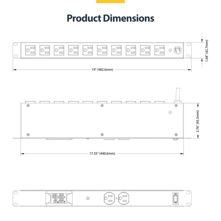 STARTECH .com power distribution unit (PDU) 12 AC outlet(s) 1U Black (12NM8-RACK-MOUNT-PDU) - Cartouches Certifiees