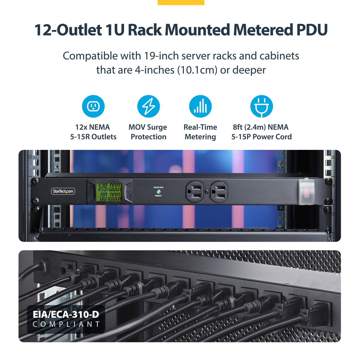 STARTECH .com power distribution unit (PDU) 12 AC outlet(s) 1U Black (12NM8-RACK-MOUNT-PDU) - Cartouches Certifiees