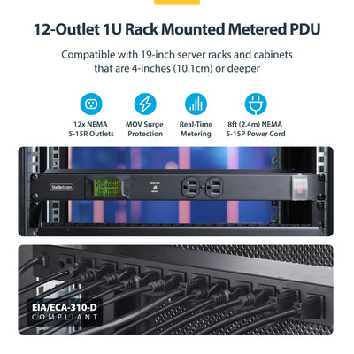 STARTECH .com power distribution unit (PDU) 12 AC outlet(s) 1U Black (12NM8-RACK-MOUNT-PDU) - Cartouches Certifiees