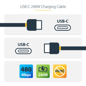 STARTECH .com USB cable USB 2.0 1,8 m USB C 0,48 Gbit/s 240 W Black (USB2EPR6F) - Cartouches Certifiees