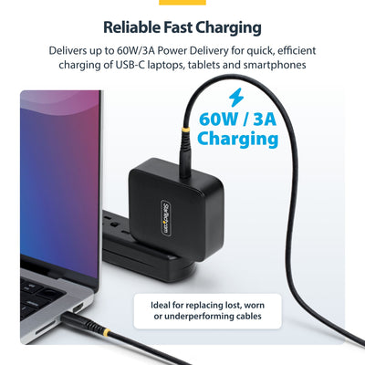 STARTECH .com USB cable USB 2.0 3 m USB C 0,48 Gbit/s 60 W Black (USB2CC10FNCBR) - Cartouches Certifiees