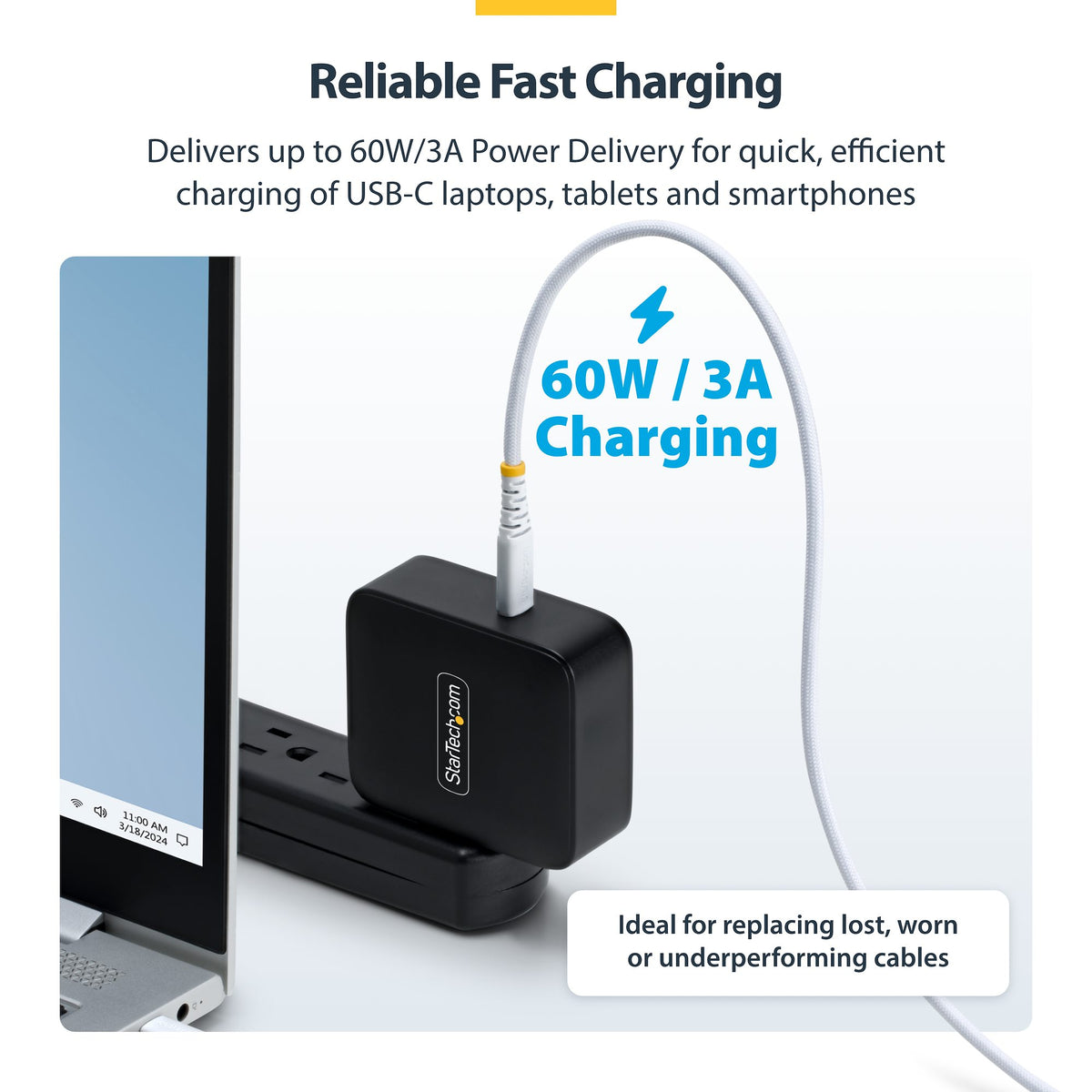 STARTECH .com USB cable USB 2.0 3 m USB C 0,48 Gbit/s 60 W White (USB2CC10FNCBRWH) - Cartouches Certifiees