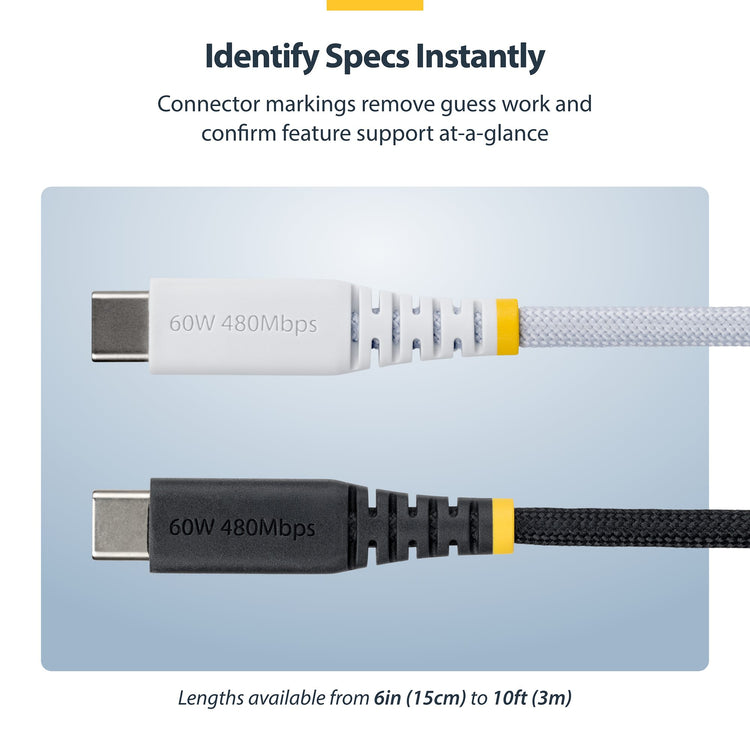 STARTECH .com USB cable USB 2.0 3 m USB C 0,48 Gbit/s 60 W White (USB2CC10FNCBRWH) - Cartouches Certifiees
