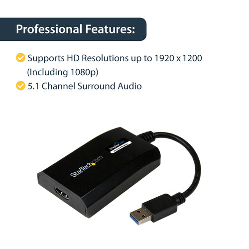 STARTECH .com USB graphics adapter 1920 x 1200 pixels Black (USB32HDPRO) - Cartouches Certifiees