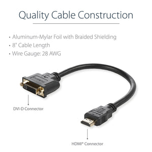 STARTECH .com video cable adapter 0,2 m HDMI DVI-D Black (HDDVIMF8IN) - Cartouches Certifiees