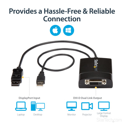 STARTECH .com video cable adapter 0,37 m DisplayPort DVI-D Black (DP2DVID2) - Cartouches Certifiees