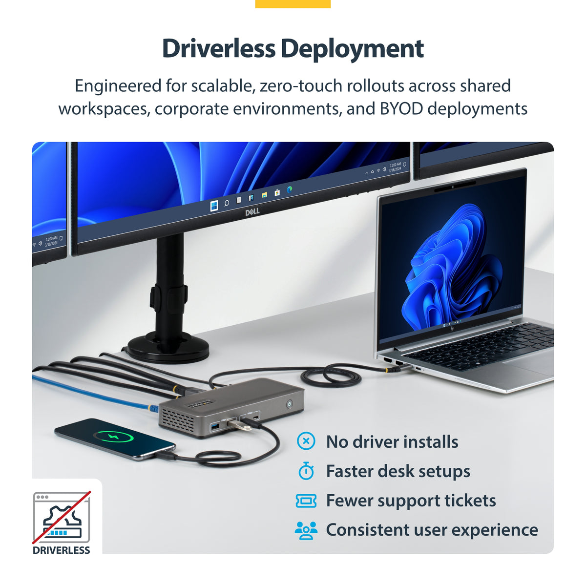 STARTECH CONNECT THREE 4K 60HZ DISPLAYS (2X DP / 1X HDMI) THROUGH A SINGLE USB TYPE-C POR (199N-USBC-DOCK) - Cartouches Certifiees