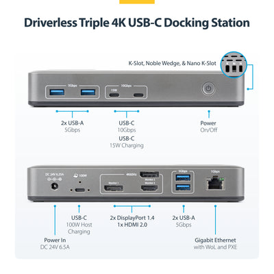 STARTECH CONNECT THREE 4K 60HZ DISPLAYS (2X DP / 1X HDMI) THROUGH A SINGLE USB TYPE-C POR (199N-USBC-DOCK) - Cartouches Certifiees