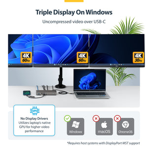 STARTECH CONNECT THREE 4K 60HZ DISPLAYS (2X DP / 1X HDMI) THROUGH A SINGLE USB TYPE-C POR (199N-USBC-DOCK) - Cartouches Certifiees