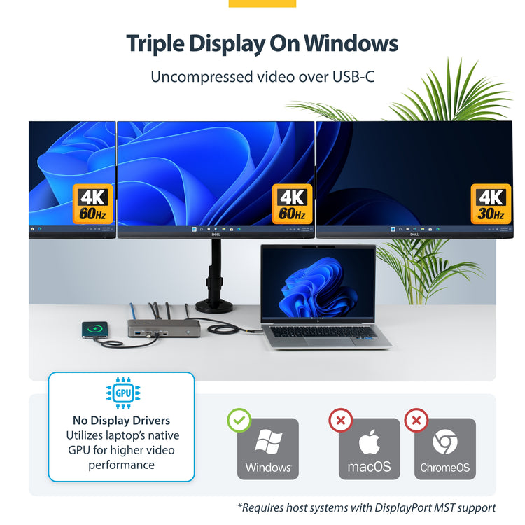 STARTECH CONNECT THREE 4K 60HZ DISPLAYS (2X DP / 1X HDMI) THROUGH A SINGLE USB TYPE-C POR (199N-USBC-DOCK) - Cartouches Certifiees