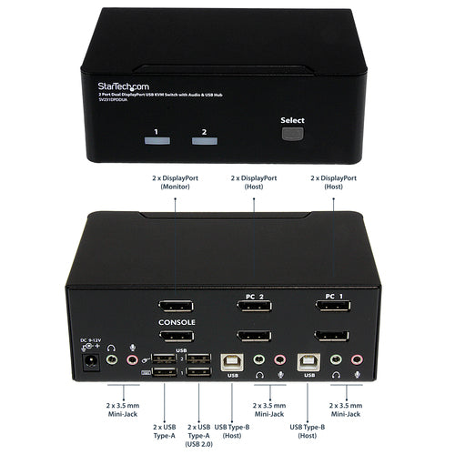 STARTECH KVM switch Black (SV231DPDDUA) - Cartouches Certifiees