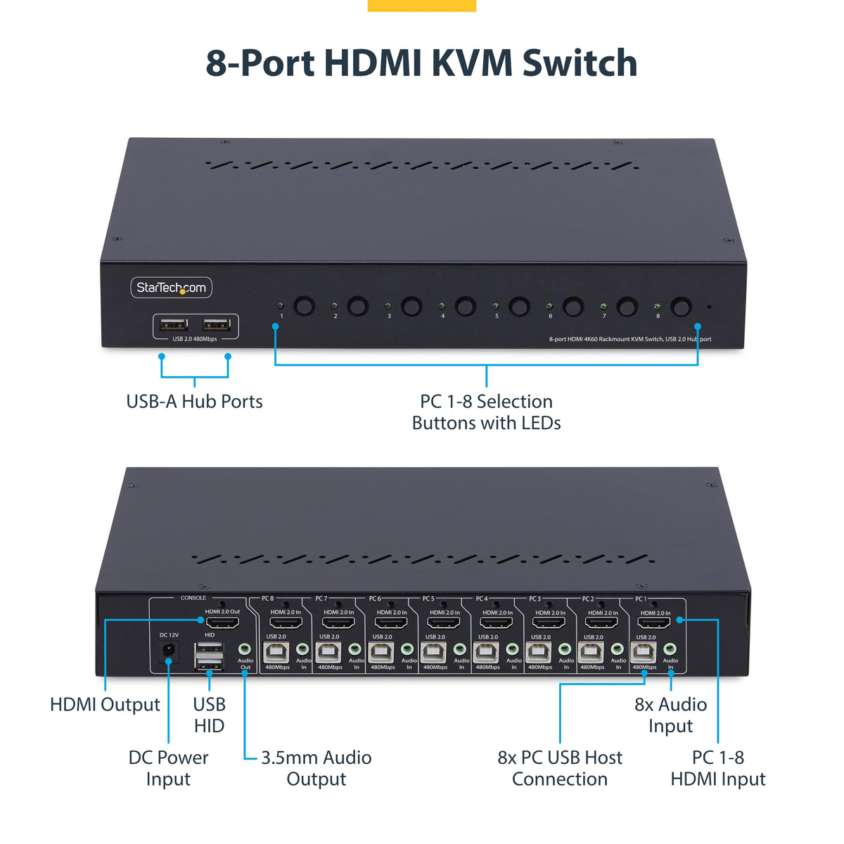 STARTECH KVM switch Rack mounting Black (R8AH202-KVM-SWITCH) - Cartouches Certifiees