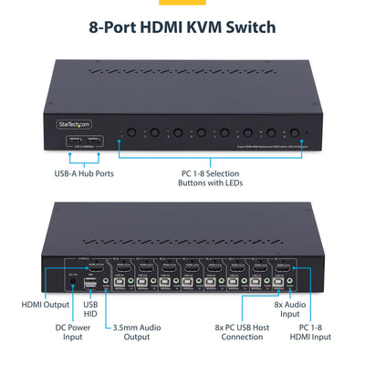 STARTECH KVM switch Rack mounting Black (R8AH202-KVM-SWITCH) - Cartouches Certifiees