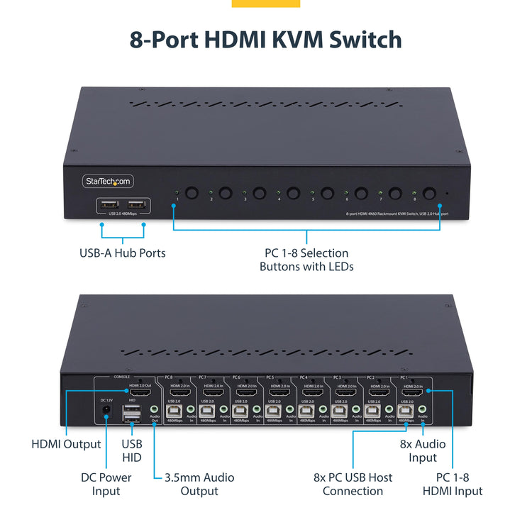 STARTECH KVM switch Rack mounting Black (R8AH202-KVM-SWITCH) - Cartouches Certifiees
