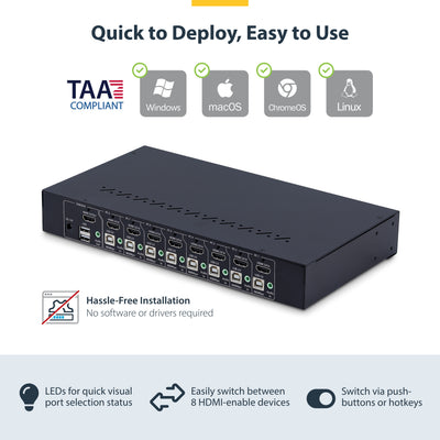 STARTECH KVM switch Rack mounting Black (R8AH202-KVM-SWITCH) - Cartouches Certifiees