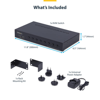 STARTECH KVM switch Rack mounting Black (R8AH202-KVM-SWITCH) - Cartouches Certifiees