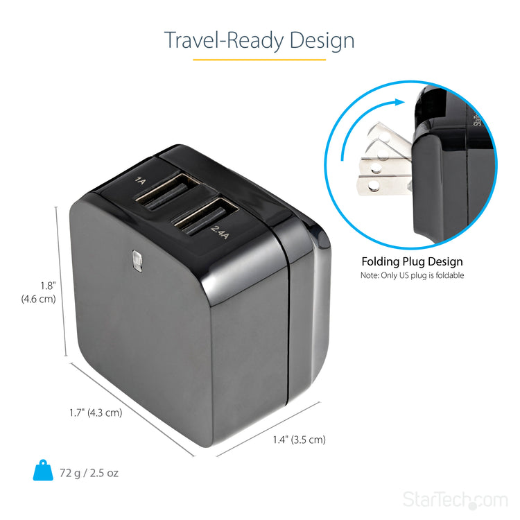 STARTECH mobile device charger Mobile phone, Smartphone, Tablet Black AC Indoor (USB2PACBK) - Cartouches Certifiees