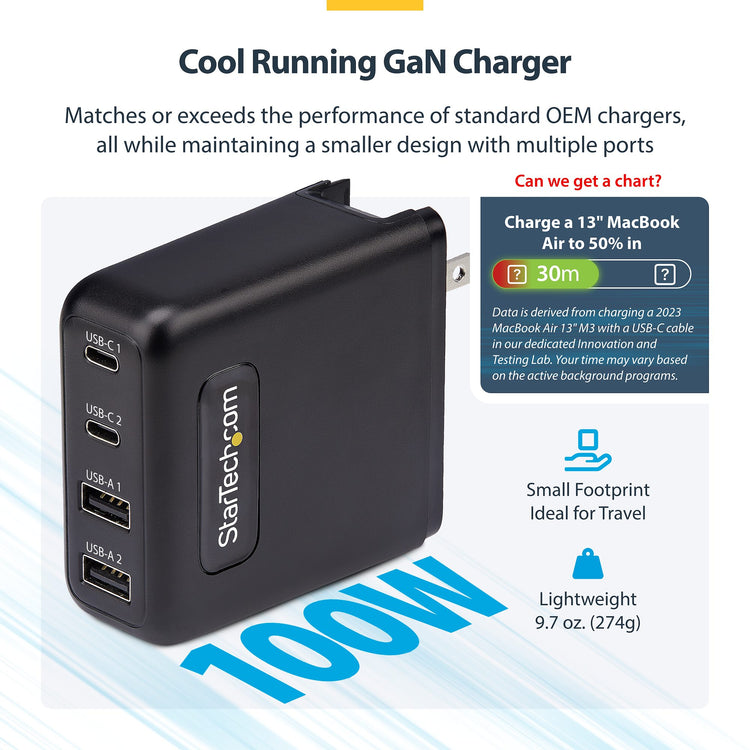 STARTECH mobile device charger Universal Black AC Fast charging Indoor (2210GN-WALL-CHARGER) - Cartouches Certifiees