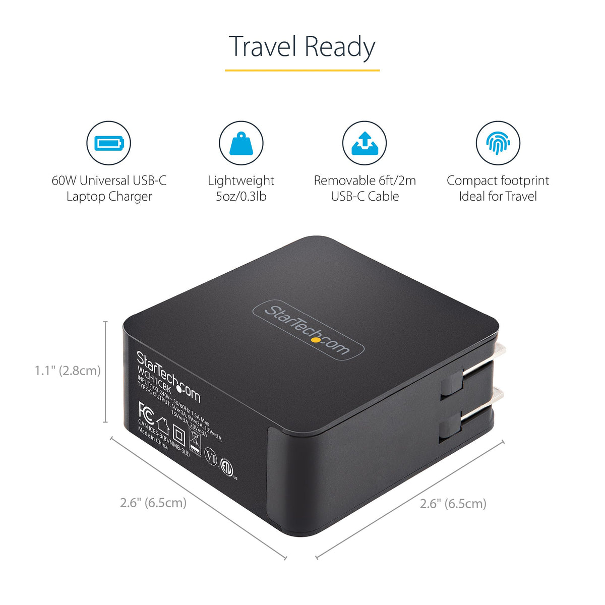 STARTECH mobile device charger Universal Black AC Indoor (WCH1CBK) - Cartouches Certifiees
